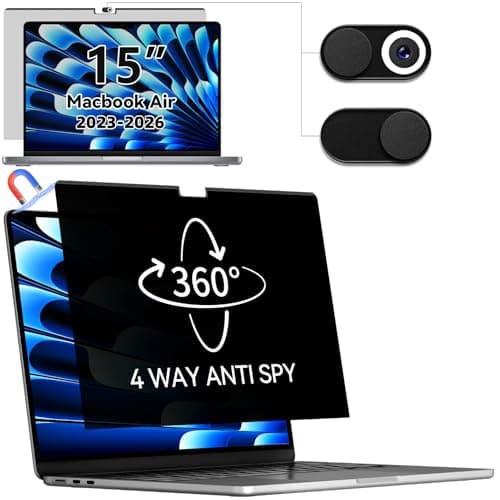 Image of IPROKKO 360° Magnetic Privacy Screen Protector for MacBook Air 15 inch (2023-2026, M2 M3 M4 M5) - A2941 A3114 A3241 A3448, Removable Anti Glare Blue Light Mac Air 15.3 Laptop Black Private Filter