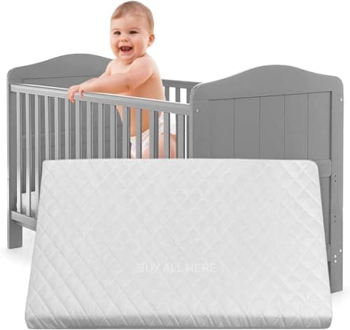Image of Baby Travel Cot Mattress 100 x 70 x 5 cm – Water Resistant Extra Thick Foam, Removable Washable Zip Cover – Fits Graco, Mamas & Papas, Babylo Deluxe, BabyBjörn, Silver Cross