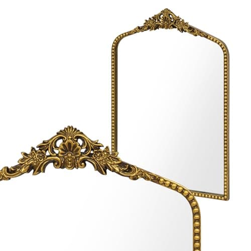 Image of Awhtixbo Antique Gold Baroque Mirror with Arched Design - Vintage Round Gold Frame Wall Mirror for Hallway, Living Room & Bathroom,size: 48 x 71.5 cm
