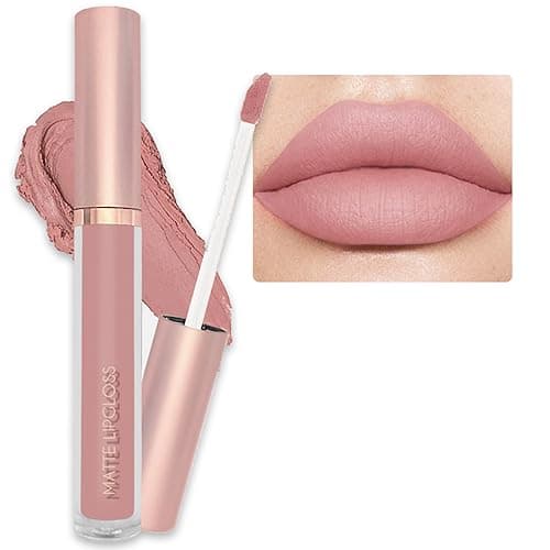Image of Nude Matte Lipstick, Lip Gloss Liquid Lipsticks Long Lasting Waterproof Non Stick Cup Moisturizing Velvet Pink Smooth Lip Stain for Women Makeup