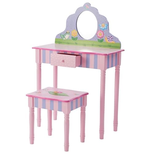 Image of Fantasy Fields By Teamson Childrens Play Wooden Vanity Table, Stool Set & Mirror TD-13245A