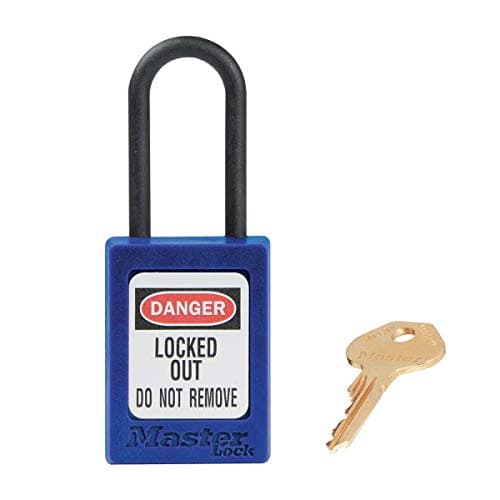 Image of Master Lock Blue Dielectric Zenex™ thermoplastic Safety Padlock, 35mm Wide with 38mm Tall Nylon Shackle, Non-Key retaining, keyed Different
