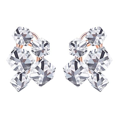 Image of Uloveido Women Rose Gold Plated Clear Cube Crystal Clip On Earrings for Wedding Anniversary Square Cubic Zirconia Earrings for Girls GR124