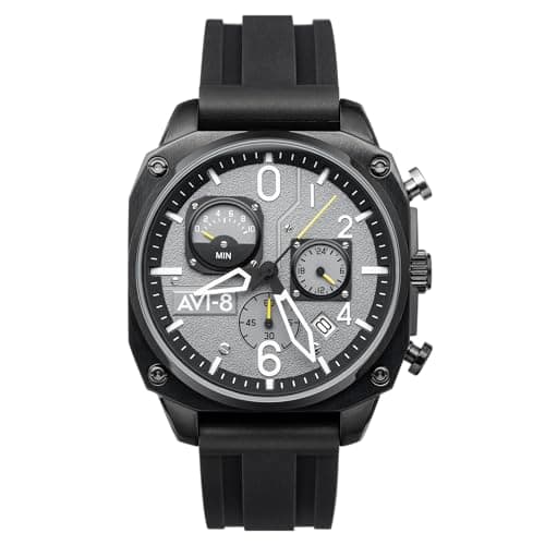 Image of AVI-8 Mens 45mm Hawker Hunter Retrograde Chronograph Tactical Black Japanese Quartz Pilot Watch with Rubber Strap AV-4052-R1