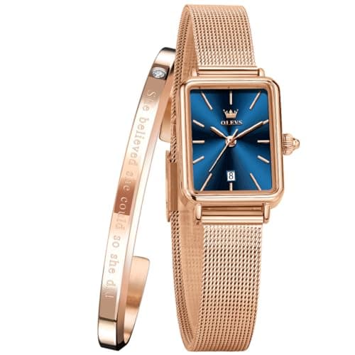 Image of OLEVS Ladies Watch Rose Gold Stainless Steel Mesh Strap Ultra Thin Rose Gold Waterproof Japanese Quartz Dress Date Women Wrist Watch