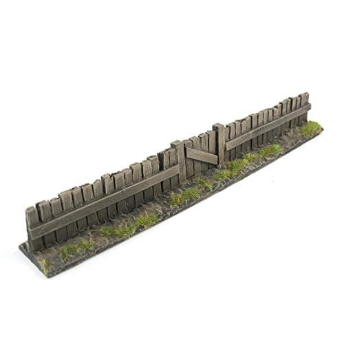 Image of War World Gaming | Wooden Fence with Gate | Painted & Flocked x 3 | 20mm - 28mm Scale Resin Wargaming Tabletop Terrain Scenery