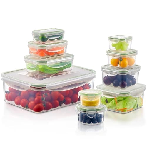 Image of Yabano Food Storage Containers with Lids, 10-Piece Airtight Plastic Food Containers Set – Leakproof, Stackable, BPA-Free, Microwave & Freezer Safe Meal Prep Containers for Kitchen Organisation