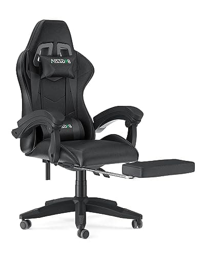 Image of bigzzia Ergonomic Gaming Chair - Gamer Chairs with Lumbar Cushion + Headrest, Height-Adjustable Office & Computer Chair for Adults (with footrest, Black)