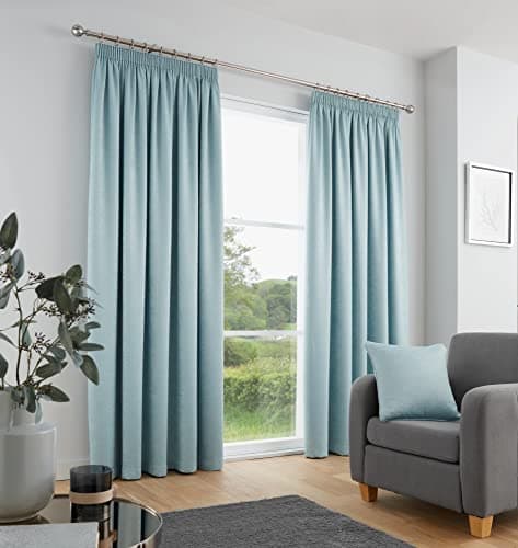 Image of Fusion - Galaxy - Pair of Dim-out Pencil Pleat Curtains - 90" Width x 72" Drop (229 x 183cm) in Duck Egg