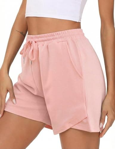 Image of Litherday Women's Sport Shorts Cotton Lounge Running Gym Athletic Tracksuit Bottoms Comfy Hiking Travel Casual Sweat Shorts with Pockets Pink
