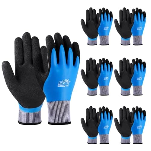 Image of flintronic Waterproof Work Gloves, 6 Pairs Ultra-Grip Work Gloves Non-Slip Latex Coated Versatile for Gardening, Car Washing, Fishing, Cleaning, Outdoor Tasks, Blue, L
