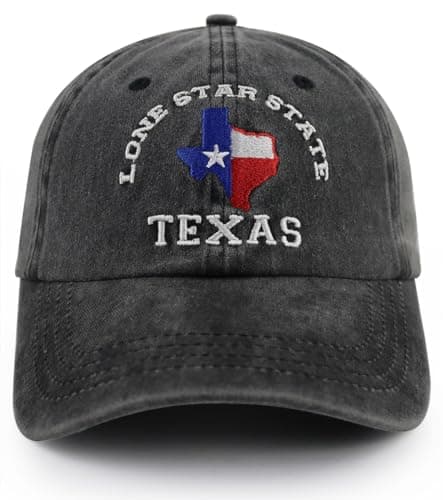 Image of Texas Flag Hats for Men Women,Funny Adjustable Cotton Embroidered Lone Star State Baseball Cap, Black, One Size