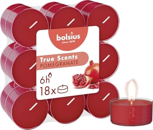 Image of Bolsius - Scented Tea Lights - Pomegranate - Red - Pack of 108 - Transparent Case - Natural Extracts - Contains Vegan Wax - No Palm Oil