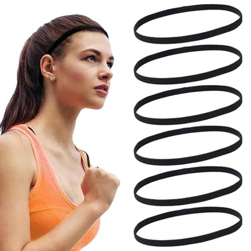 Image of Sports Headband, 6 PCS Elastic Sports Headbands, Non-Slip Running Headband for Men & Women, Unisex Exercise Sweat Bands for Kids, One Size Headbands Hair Bands for Women Yoga Football Jogging - Black