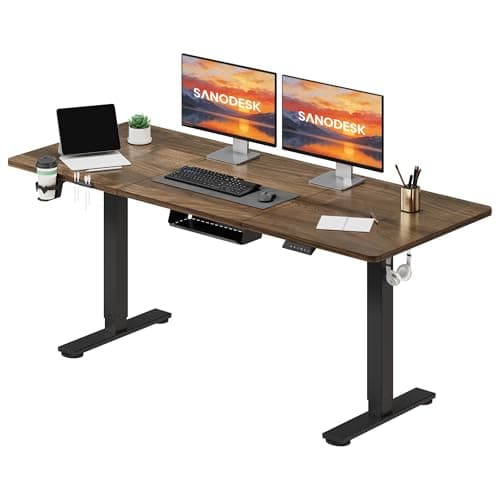 Image of SANODESK 160 * 60 Electric Standing Desk Height Adjustable Standing Desk Sit Stand Desk with Cablemanagement Tray & Underdesk Storage Box Adjustable Desk 4-Memory Smart Pannel (Brown)