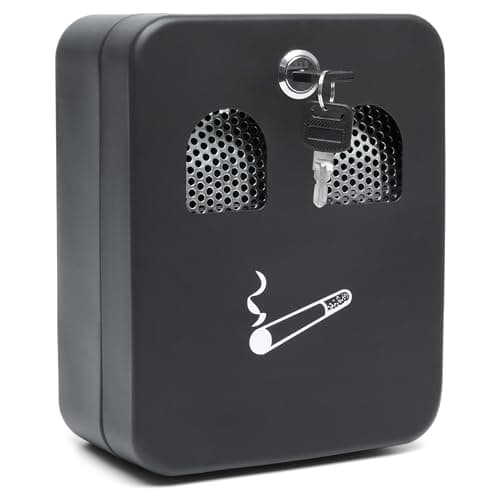 Image of Wall Mounted Ashtray Large | Lockable Cigarette Bin Outdoor & Indoor | Black Powder Coated Smoking Bin for Offices, Restaurants, & Homes | Ash Trays with Luminous Cigarette Sign