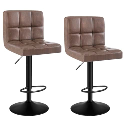 Image of WOLTU Bar Stools Set of 2, Breakfast Bar Chairs Swivel Dining Stools for Kitchen Island Counter, Faux Leather Upholstery, Adjustable Gas Lift, Metal Footrest & Base, Dark Brown