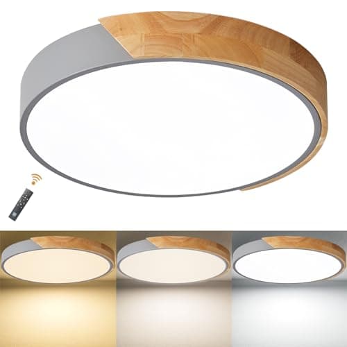 Image of LuFun Dimmable Ceiling Lights,24W Grey Round Modern Wood Flush Mount Ceiling Light, Light Fitting Ceiling for Living Room Bedroom Kitchen Lounge Hallway,Ø 30cm