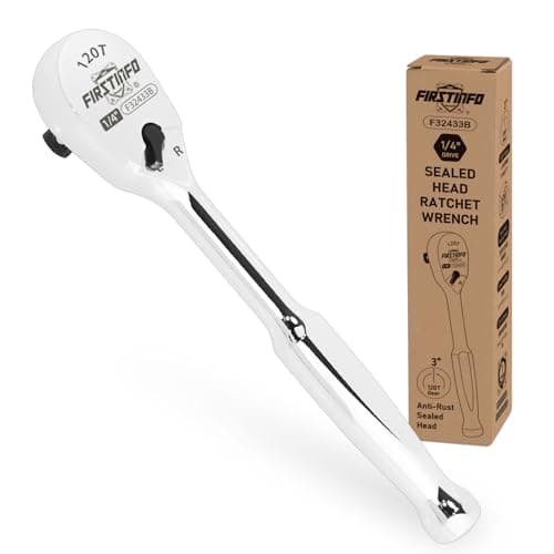Image of FIRSTINFO F32433B 1/4" Drive Ratchet Handle Wrench 120-Tooth Sealed Head Design | Reversible Stubby Ratchet Handle, Dust Proof Teardrop Enclosed Head