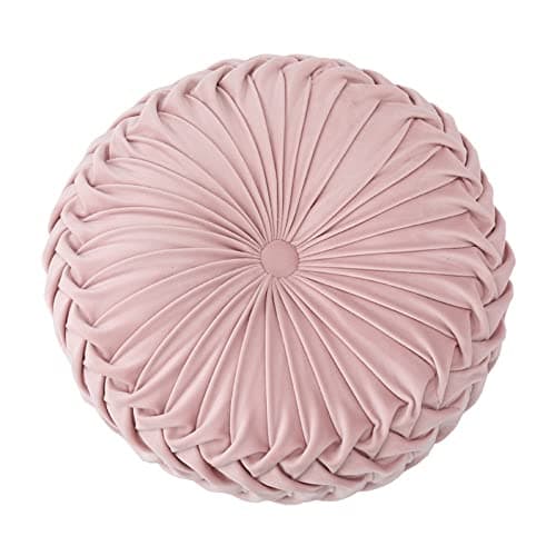 Image of NatureMan 13.7 inch Round Sofa Cushion Pure color velvet home decor, pleated round cushion, pumpkin pillow Suitable for home bed car decoration (pink)