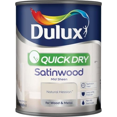 Image of Natural Hessian Quick Dry Satinwood Paint 750ml | Interior Wood and Metal Paint | Durable Mid Sheen Finish | Fast Drying Trim Paint for Doors Skirting Boards Cupboards and Furniture