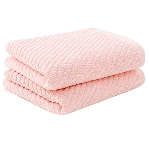 Image of PiccoCasa Cotton Hand Towels 2 Pack Ribbed Hand Towels for Bathroom Soft and Highly Absorbent Small Hand Towel - Pink 34 x 74cm Hotel Spa Towel Face Towels Set