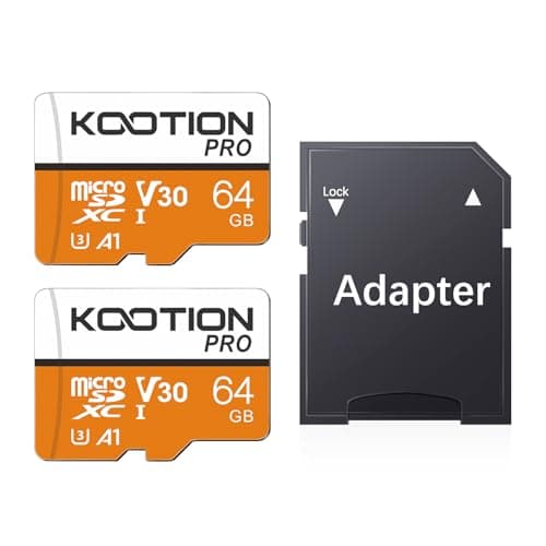 Image of KOOTION 64 GB 2-Pack Micro SD Card, 4K Camera Pro, UHD Video for GoPro, Action Camera, Drone, Smartphone, R/W up to 90/35 MB/s MicroSDXC Memory Card UHS-I U3 A1 V30