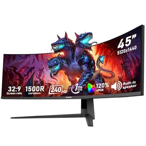 Image of Gawfolk 45 inch Ultra-Wide Curved 1500R Gaming Computer Monitor, DQHD(5120×1440) PC Screen, 240Hz, 1MS, FreeSync, 120% sRGB, Built-in speaker, HDMI2.1 & DP1.4, Wall-mounted compatible 100*100mm-Black