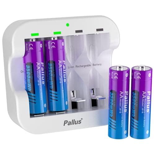 Image of Pallus Rechargeable AA Lithium Batteries, 4 Pack 3500mWh High Capacity Lithium AA Battery with Fast Charger, 1600+ Long Cycle Double A Li-Ion Battery