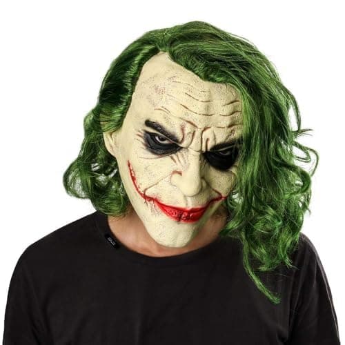 Image of Farango Joker Mask Scary Halloween Latex Masks for Adult Horror Clown Full Head with Wig Cosplay Costume Party Prop