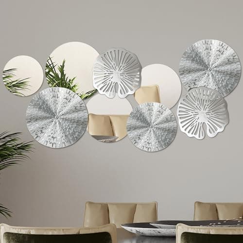 Image of Hicarer 9 Pcs Wall Decor Circle Mirrors Metal Home Decor Wall Decorative Modern Round Accent Wall Art Sculpture Hanging Decorations for Living Room Office Bedroom Kitchen (Silver)