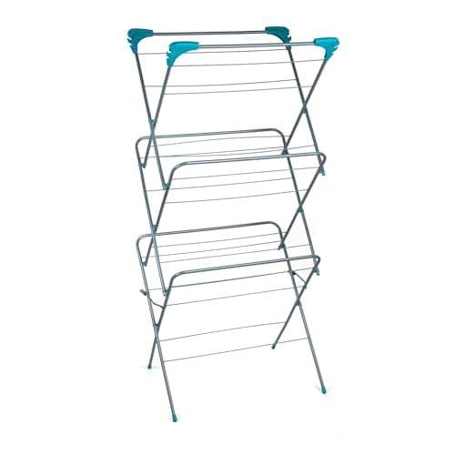 Image of Beldray LA050397EU 3-Tier Clothes Airer – Collapsible Indoor Drying Rack, Foldable Clothes Horse, 15 M Drying Space and Four Side Wings, Standing Laundry Dryer, Easy to Assemble Towel Rack, Turquoise