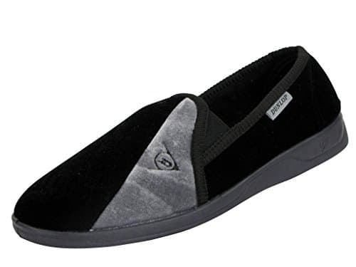 Image of DUNLOP New Mens Velour Twin Gusset Slippers Gents Shoes Sizes UK 7 8 9 10 11 12, Black, UK 10