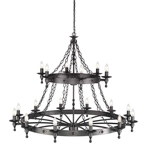Image of 18 Bulb Chandelier Hanging Pendant Light - 2 Tier - Hand Crafted - Wrought Iron Style - Graphite Finish Black - LED E14 60W Bulb