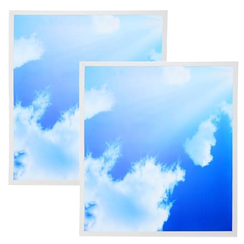 Image of Viugreum 2 Packs 48W LED Ceiling Panel Light, 600X600mm Blue Sky Ceiling Lamp, 3000K/4000K/6500K Square Sky Lights, 120° Lighting Angle, Recessed Office Light Cloud Scene Company lamp