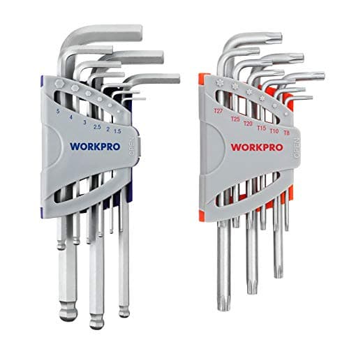 Image of WORKPRO 18-Piece Hex Key Set, Torx and Ball End, Cr-V Long Arm Hexagon Key, 1.5-10 mm Metric Hex Keys, Small and Compact for Bicycle Home Repair