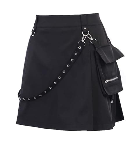 Image of DINGJIUYAN Goth Skirt -Mini -High Waisted -A-Line Pleated Cargo Skirt-Tennis Skirt-Skater