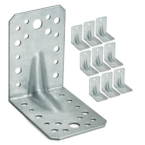 Image of OMIDEAS 10 x Angle Brackets (90 x 90 x 65 x 2) Heavy Duty Corner Sleeper Bracket with Beading Timber Wood Metal Joining Fixing L Galvanised Steel Sheet Connector