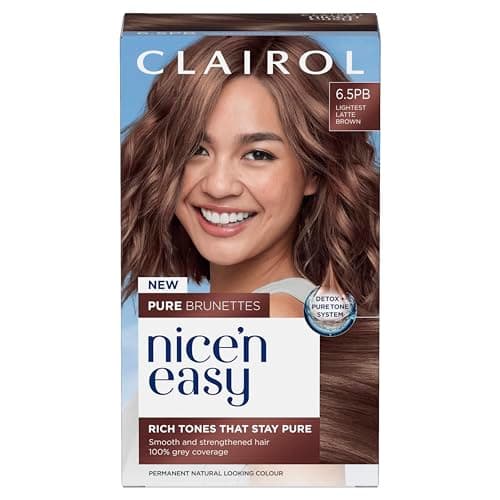Image of Clairol Nice n’ Easy Pure Brunettes Hair Colour | Pure and Rich Brown Tones | Smooth, Natural Hair Colour | With Pre-Colour Serum | 100% Grey Coverage | 6.5PB Lightest Latte Brown| Permanent Hair Dye