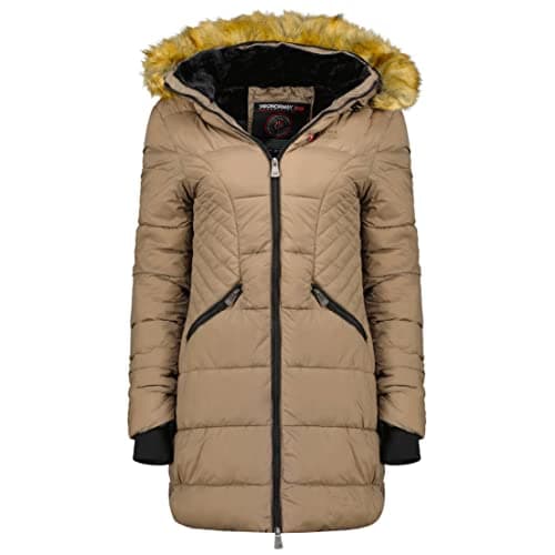 Image of Geographical Norway Women's Quilted Jacket Winter Parka Jacket Abby Hood - Taupe, S