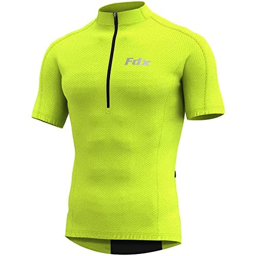 Image of FDX Men’s Cycling Jersey - Half Zipped, Half Sleeves, Summer Cycle Breathable Tops with 4 Pockets - Bicycle Riding Shirt, MTB Racing, Mountain Bike, Running, Outdoor Sports Clothes (Yellow, Large)