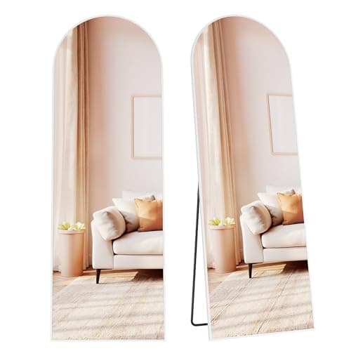 Image of SONGMICS Full Length Mirror, 160 x 50 cm, Arched Full Body Mirror with Stand, Aluminium Alloy Frame Floor Mirror, Tempered Glass, for Bedroom, Living Room, Cloakroom, Matte White LFM031WC01