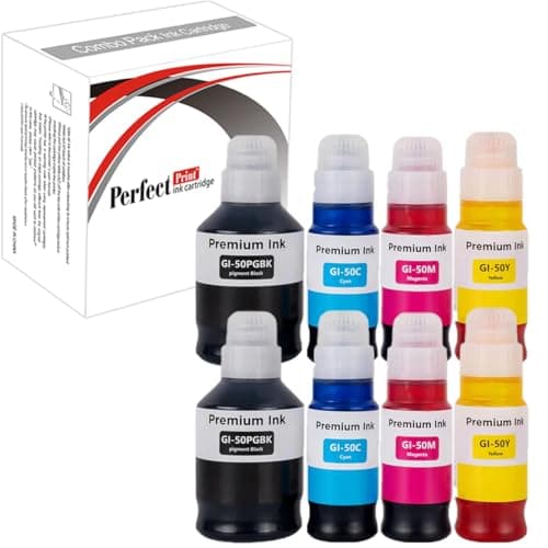 Image of PP Ink Cartridge GI-50 For Printer, Compatible With Canon G5050 G6050 G7050 Black Cyan Magenta Yellow (8-Pack)