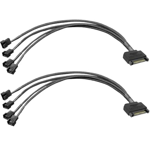 Image of Gebildet 2pcs SATA to 4 Way 3 Pin / 4 Pin PMW 12V PC Case Fan Power Adapter Cable, 3-Pin or 4-Pin (PWM Connector) to 15 Pin SATA Computer Cooler Cooling Fan Power Cable