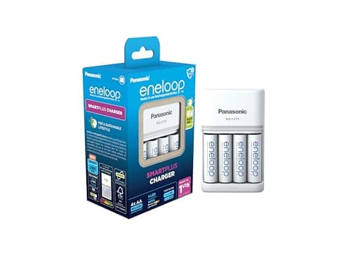 Image of eneloop SmartPlus Charger, for 1-4 AA/AAA Rechargeable Batteries, 1.5h Charging Time, 10 Safety Features, 4 eneloop AA Batteries Included (2000 mAh), UK plug