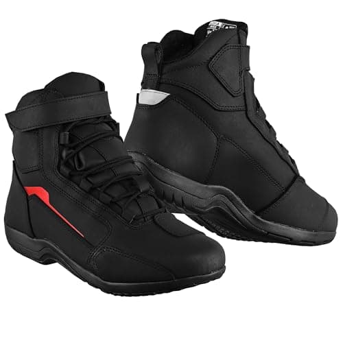 Image of Genuine Leather Motorbike Shoes CE-Approved Waterproof Motorcycle Boots – Short Ankle Touring with Armour & Anti-Slip Sole (Apex-Black, 11 UK, UK Footwear Size System, Adult, Men, Numeric, Medium, 11)