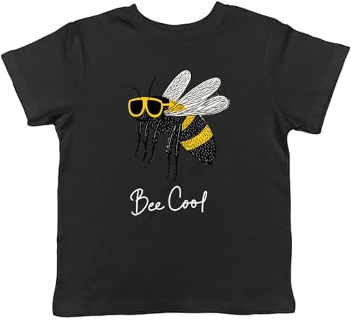 Image of Shopagift Bee Cool Funny Bumblebee with Sunglasses Kids T-Shirt Childrens Tee Boys Girls Black
