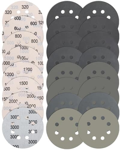 Image of JatilEr 24 Pcs 125mm Sanding Discs, 8 Hole Wet and Dry Sanding Disc Grit 320/600/800/1000/1200/1500/2000/3000 Hook and Loop Round Orbital Sander Discs Sandpaper for Polishing Wood, Metal, Jewelry, Car
