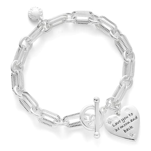Image of equilibrium Modern Links Silver Plated Chain Bracelet - Sentimental Gift Idea with Friends, Sister, Love You To The Moon and Back and One in a Million Messages (Love You To the Moon and Back)