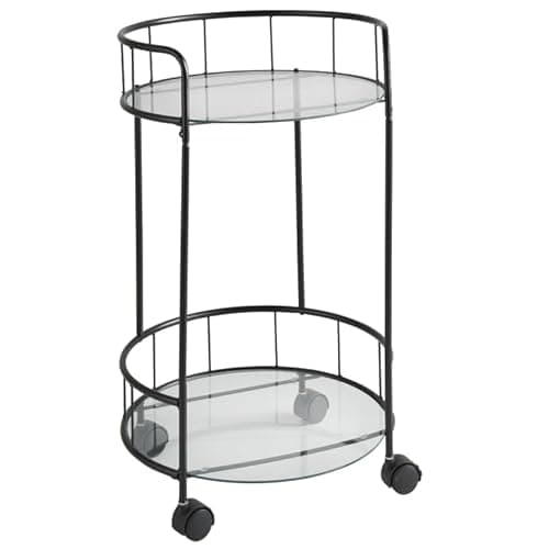 Image of spot on dealz® Drinks Trolley Kitchen Island Bar Cart Trolley Serving Trolleys With Two Glass Shelves Black Mini Bar Table Four Plastic Castor Wheels Flat Pack